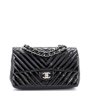 Chanel Medium Classic Double Flap Bag Chevron Patent